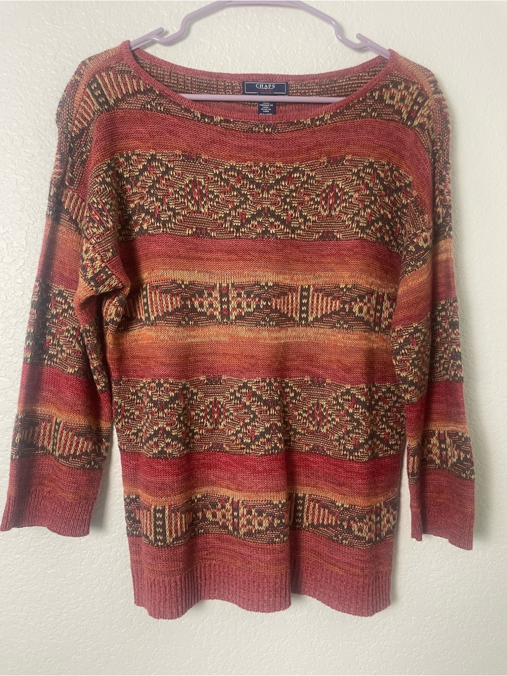 Chaps Denim Linen Cotton Southwestern Boho Knit Sweater Size M